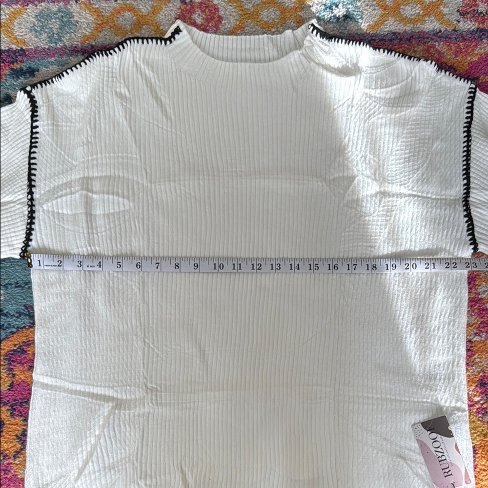 Women's Rubzoof White Sweater with Black Trim - Picture 6 of 11